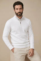 Mens Half Zip Jumper With Stand Collar Long Sleeve And Ribbed Hem - Nalani - UK Fashion Clothing and Decor