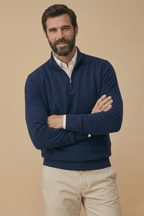 Mens Half Zip Jumper With Stand Collar Long Sleeve And Ribbed Hem - Nalani - UK Fashion Clothing and Decor