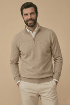 Mens Half Zip Jumper With Stand Collar Long Sleeve And Ribbed Hem - Nalani - UK Fashion Clothing and Decor
