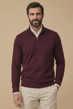Mens Half Zip Jumper With Stand Collar Long Sleeve And Ribbed Hem - Nalani - UK Fashion Clothing and Decor