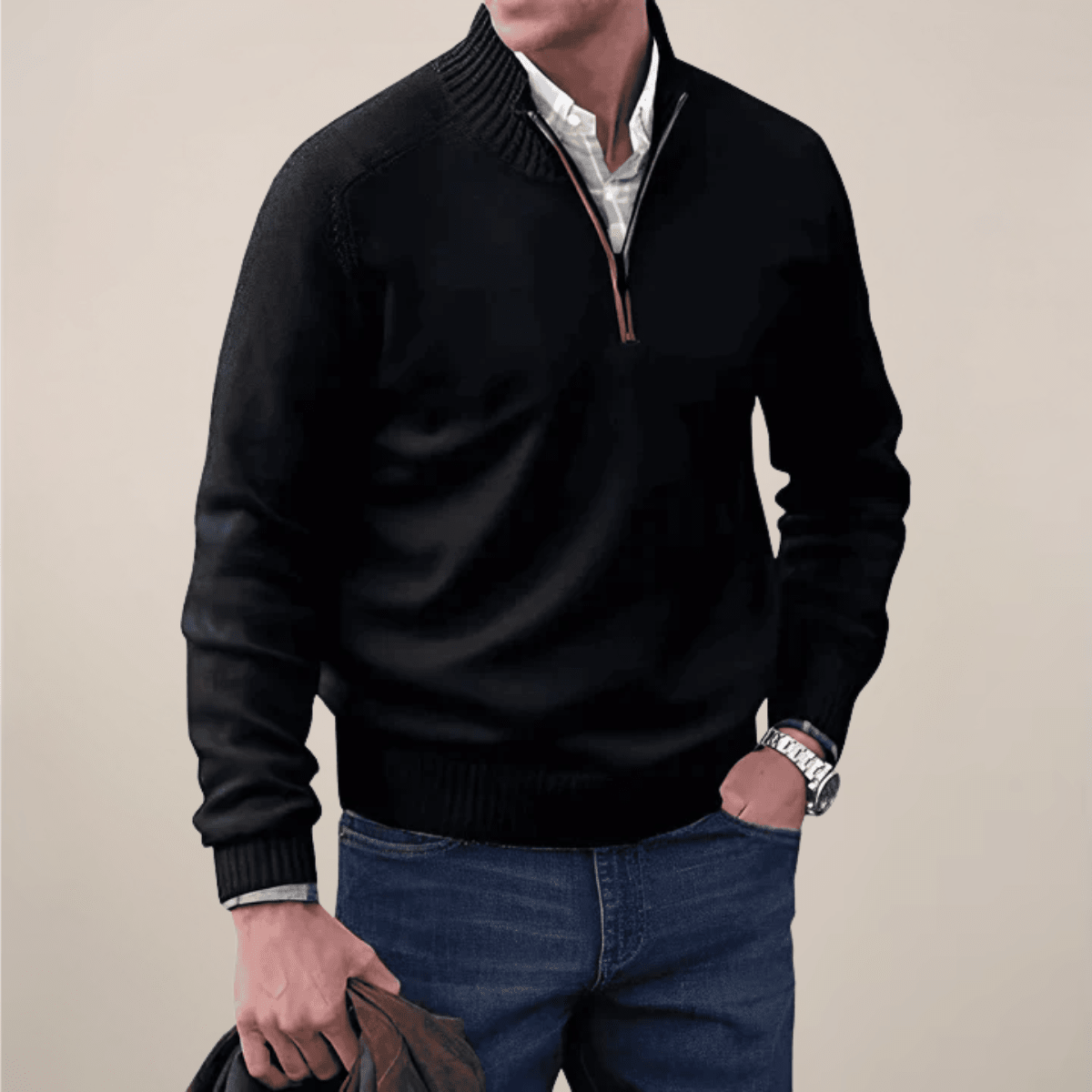 Mens Half Zip Knit Sweater For Smart Casual Wardrobe Essential - Nalani - UK Fashion Clothing and Decor