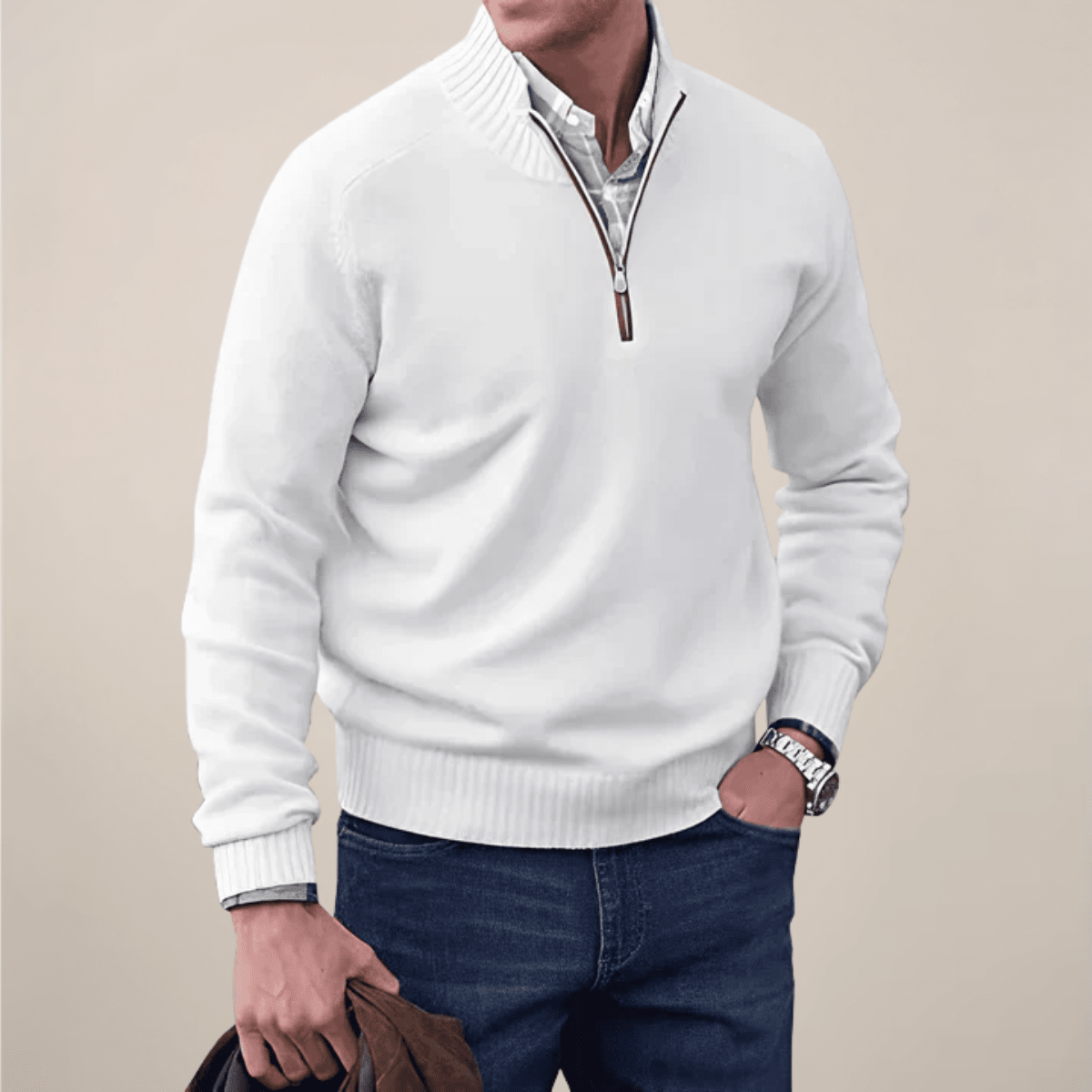 Mens Half Zip Knit Sweater For Smart Casual Wardrobe Essential - Nalani - UK Fashion Clothing and Decor