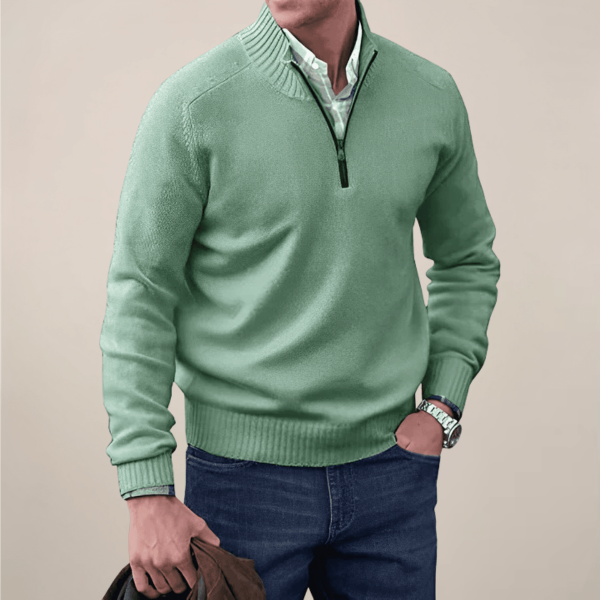 Mens Half Zip Knit Sweater For Smart Casual Wardrobe Essential - Nalani - UK Fashion Clothing and Decor
