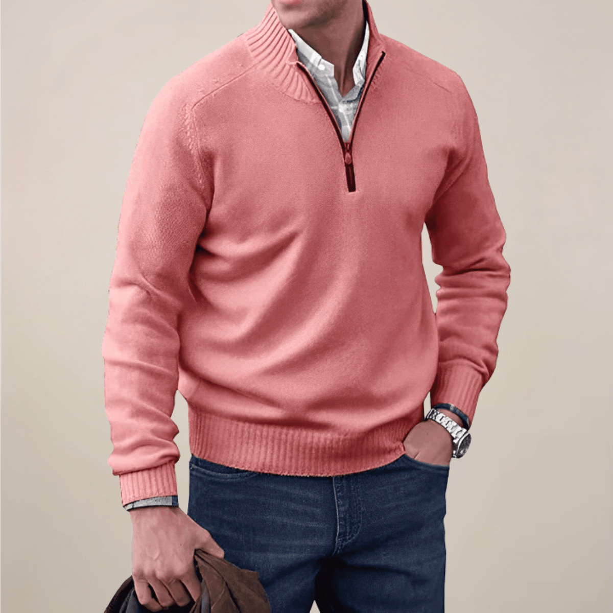 Mens Half Zip Knit Sweater For Smart Casual Wardrobe Essential - Nalani - UK Fashion Clothing and Decor