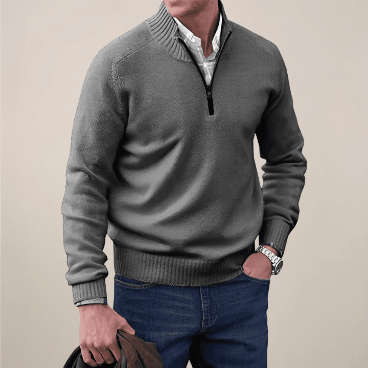 Mens Half Zip Knit Sweater For Smart Casual Wardrobe Essential - Nalani - UK Fashion Clothing and Decor