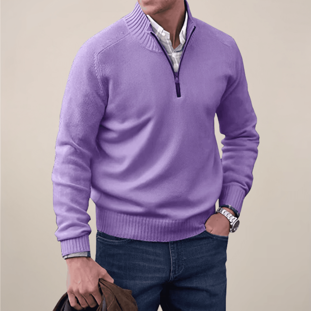 Mens Half Zip Knit Sweater For Smart Casual Wardrobe Essential - Nalani - UK Fashion Clothing and Decor