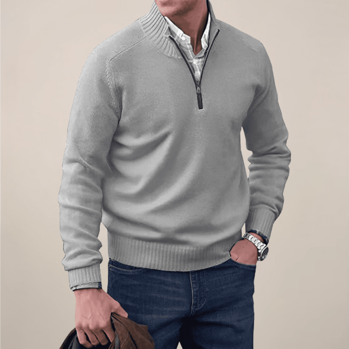 Mens Half Zip Knit Sweater For Smart Casual Wardrobe Essential - Nalani - UK Fashion Clothing and Decor