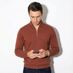 Mens Half Zip Knitted Jumper With High Collar And Ribbed Trim - Nalani - UK Fashion Clothing and Decor