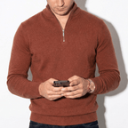 Mens Half Zip Knitted Jumper With High Collar And Ribbed Trim - Nalani - UK Fashion Clothing and Decor