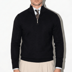 Mens Half Zip Knitted Jumper With High Collar And Ribbed Trim - Nalani - UK Fashion Clothing and Decor