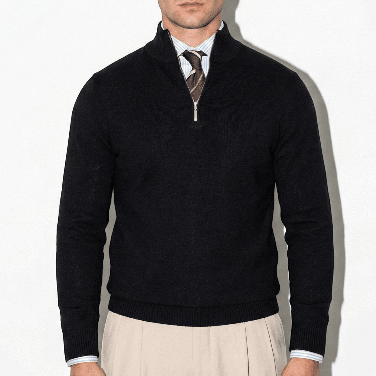Mens Half Zip Knitted Jumper With High Collar And Ribbed Trim - Nalani - UK Fashion Clothing and Decor
