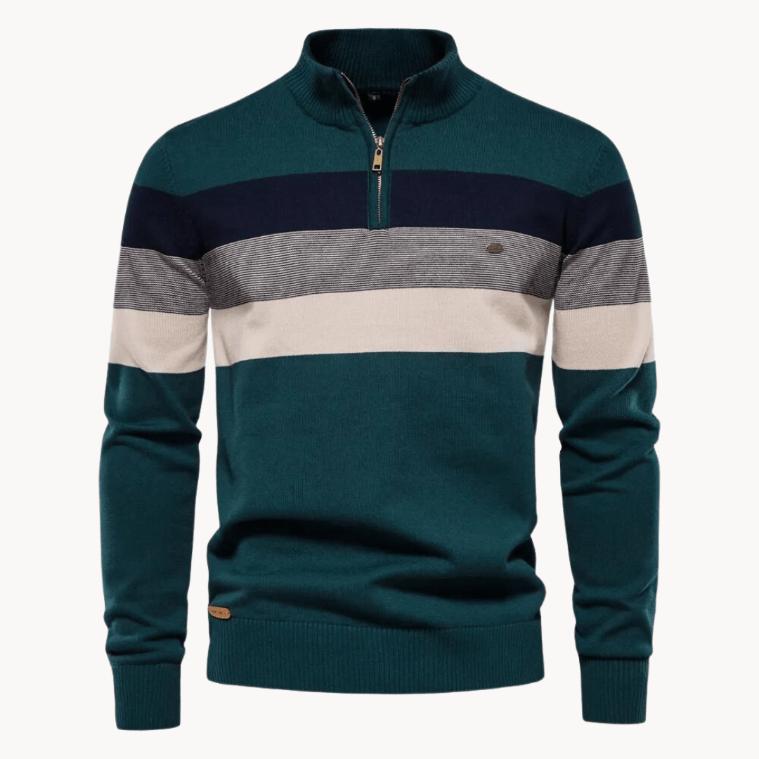 Mens Half Zip Knitted Sweater With Bold Stripes For Autumn Winter - Nalani - UK Fashion Clothing and Decor