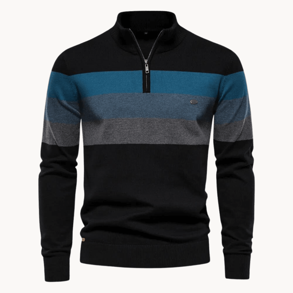 Mens Half Zip Knitted Sweater With Bold Stripes For Autumn Winter - Nalani - UK Fashion Clothing and Decor