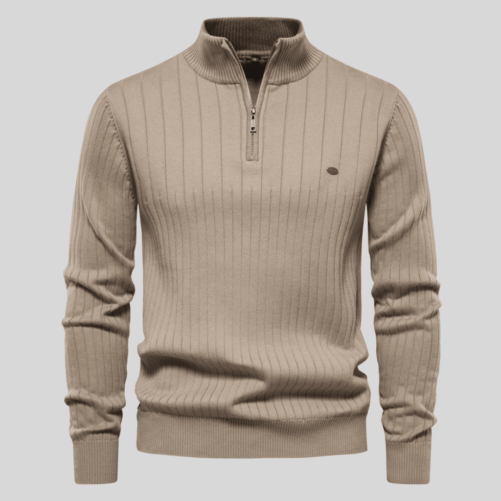 Mens Half Zip Ribbed Sweater With Mock Neck For Layering - Nalani - UK Fashion Clothing and Decor