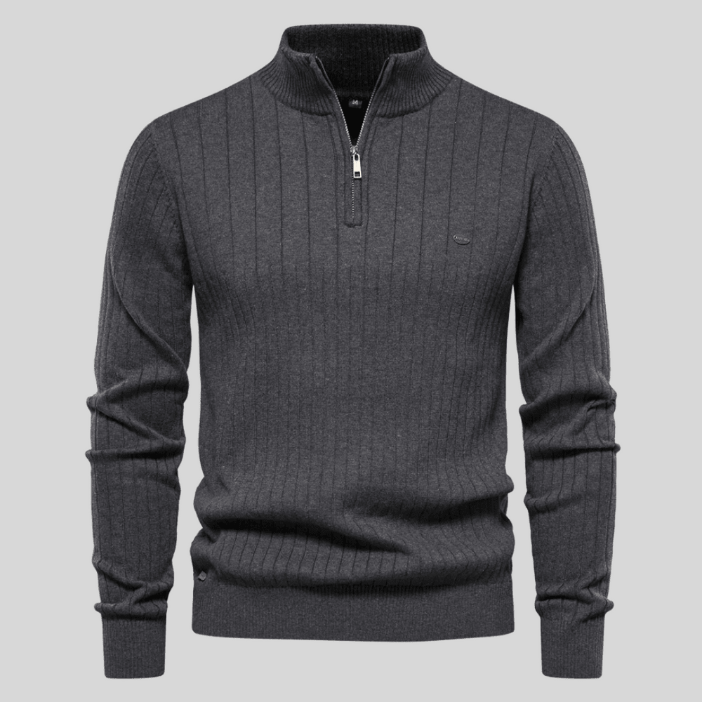 Mens Half Zip Ribbed Sweater With Mock Neck For Layering - Nalani - UK Fashion Clothing and Decor