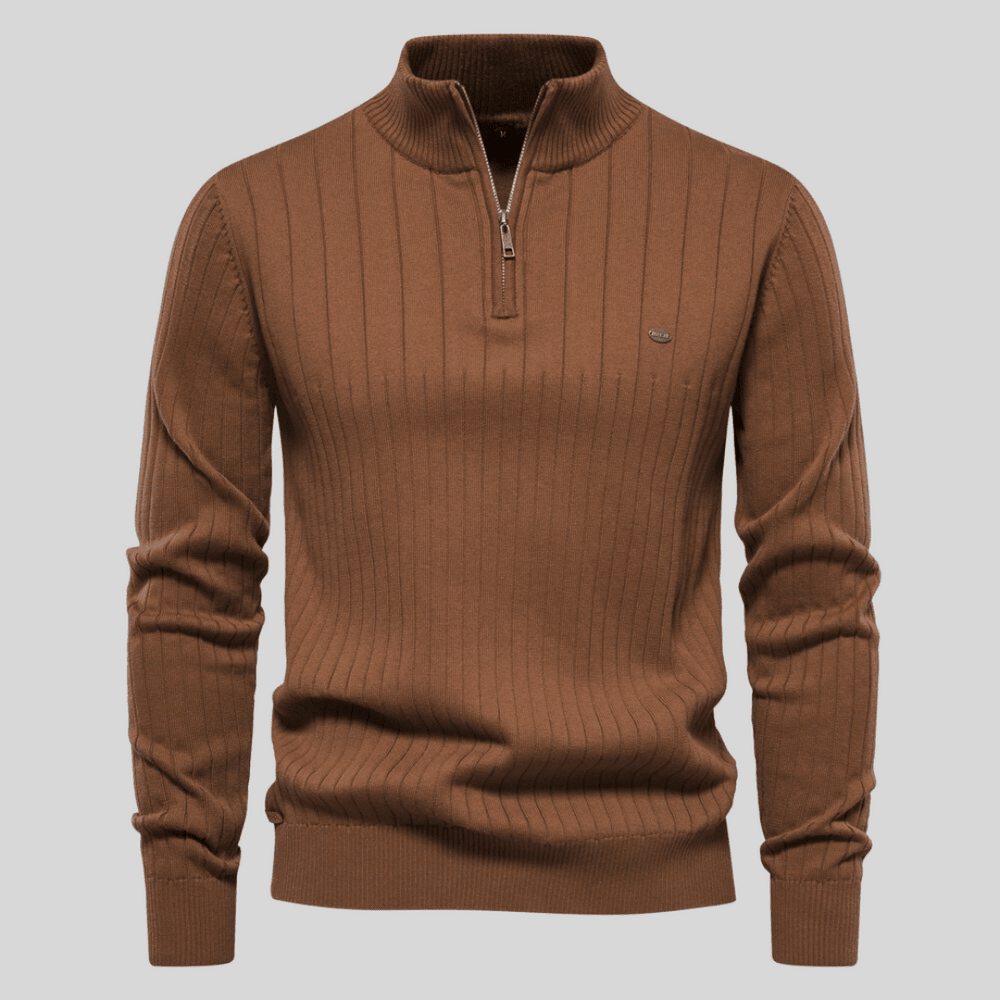 Mens Half Zip Ribbed Sweater With Mock Neck For Layering - Nalani - UK Fashion Clothing and Decor