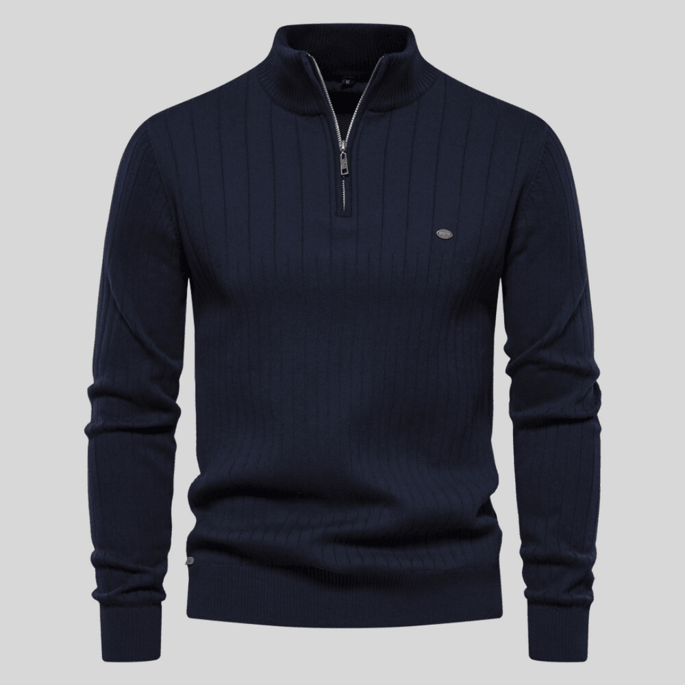 Mens Half Zip Ribbed Sweater With Mock Neck For Layering - Nalani - UK Fashion Clothing and Decor