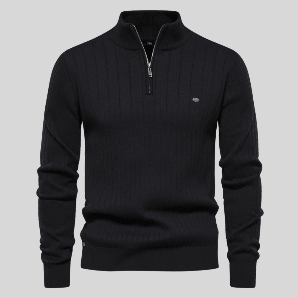 Mens Half Zip Ribbed Sweater With Mock Neck For Layering - Nalani - UK Fashion Clothing and Decor