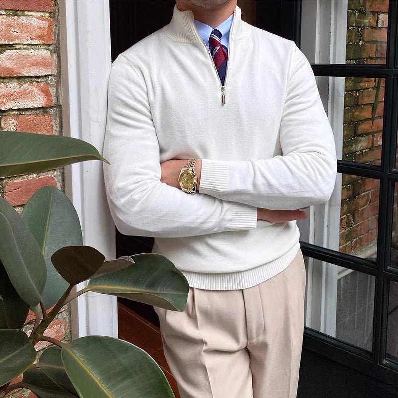 Mens Half Zip Sweater Knit Smart Casual Autumn Winter - Nalani - UK Fashion Clothing and Decor