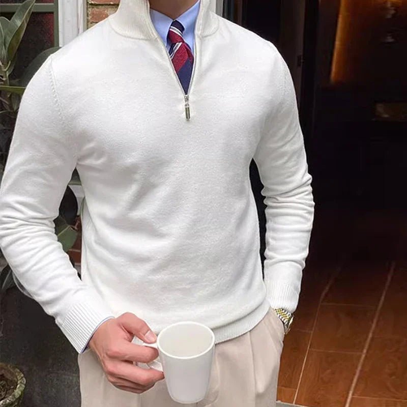 Mens Half Zip Sweater Knit Smart Casual Autumn Winter - Nalani - UK Fashion Clothing and Decor