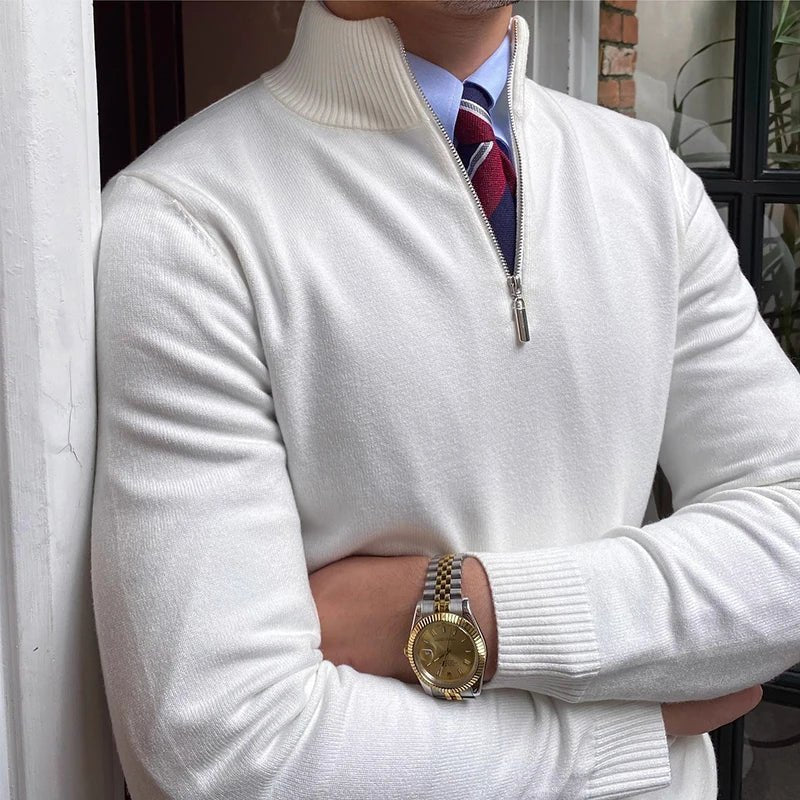 Mens Half Zip Sweater Knit Smart Casual Autumn Winter - Nalani - UK Fashion Clothing and Decor