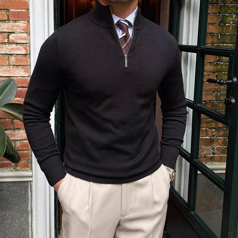 Mens Half Zip Sweater Knit Smart Casual Autumn Winter - Nalani - UK Fashion Clothing and Decor