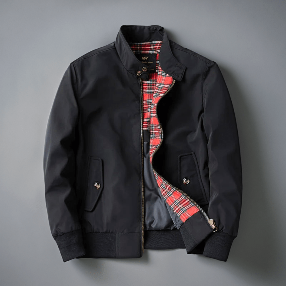 Mens Harrington Zip Front Jacket With Stand Collar Bomber Style - Nalani - UK Fashion Clothing and Decor