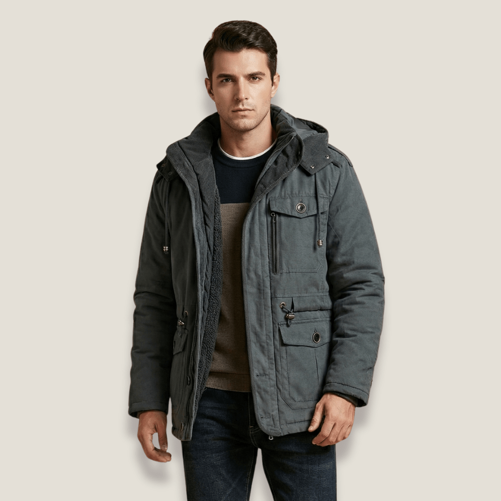 Men's Hooded Insulated Parka Jacket With Multi Pocket Design - Nalani - UK Fashion Clothing and Decor