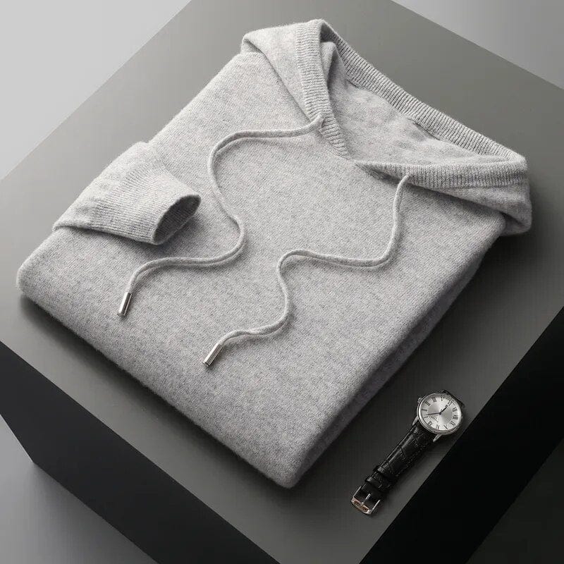 Men's Hoodie Sweater With Minimalist Knit And Drawstring Hood - Nalani - UK Fashion Clothing and Decor