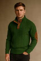 Men's Knitted Sweater With Jacquard Pattern And Elbow Patches - Nalani - UK Fashion Clothing and Decor