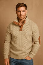 Men's Knitted Sweater With Jacquard Pattern And Elbow Patches - Nalani - UK Fashion Clothing and Decor