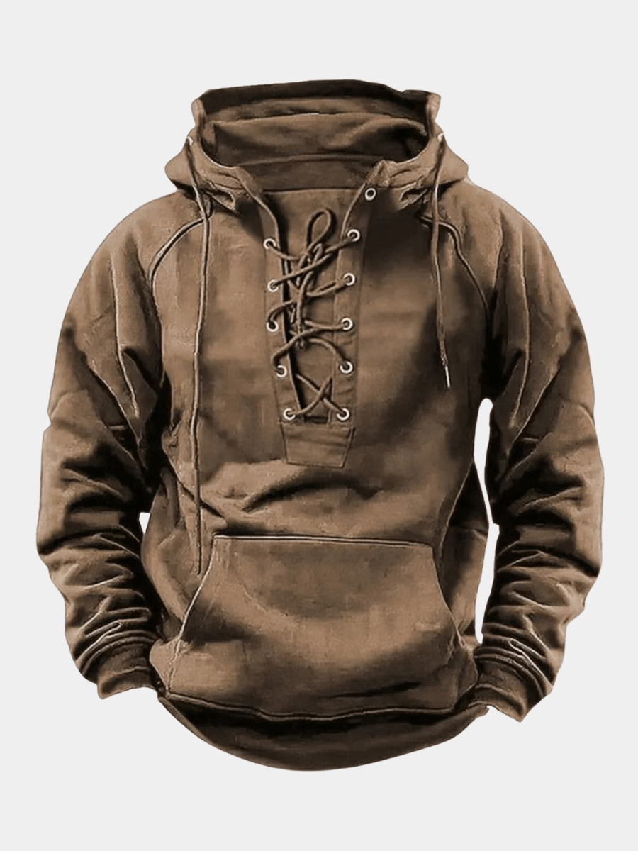 Men's Lace Up Hoodie – Hooded Sweatshirt with Lace-Up Neckline & Kangaroo Pocket, 6 Colors, S–3XL – Mane - Nalani - Fashion Clothing and Decor