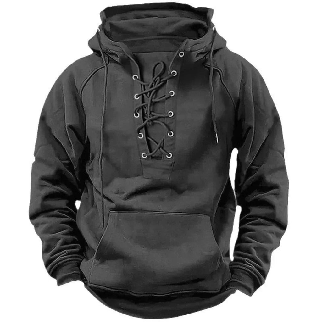 Men's Lace Up Hoodie – Hooded Sweatshirt with Lace-Up Neckline & Kangaroo Pocket, 6 Colors, S–3XL – Mane - Nalani - Fashion Clothing and Decor