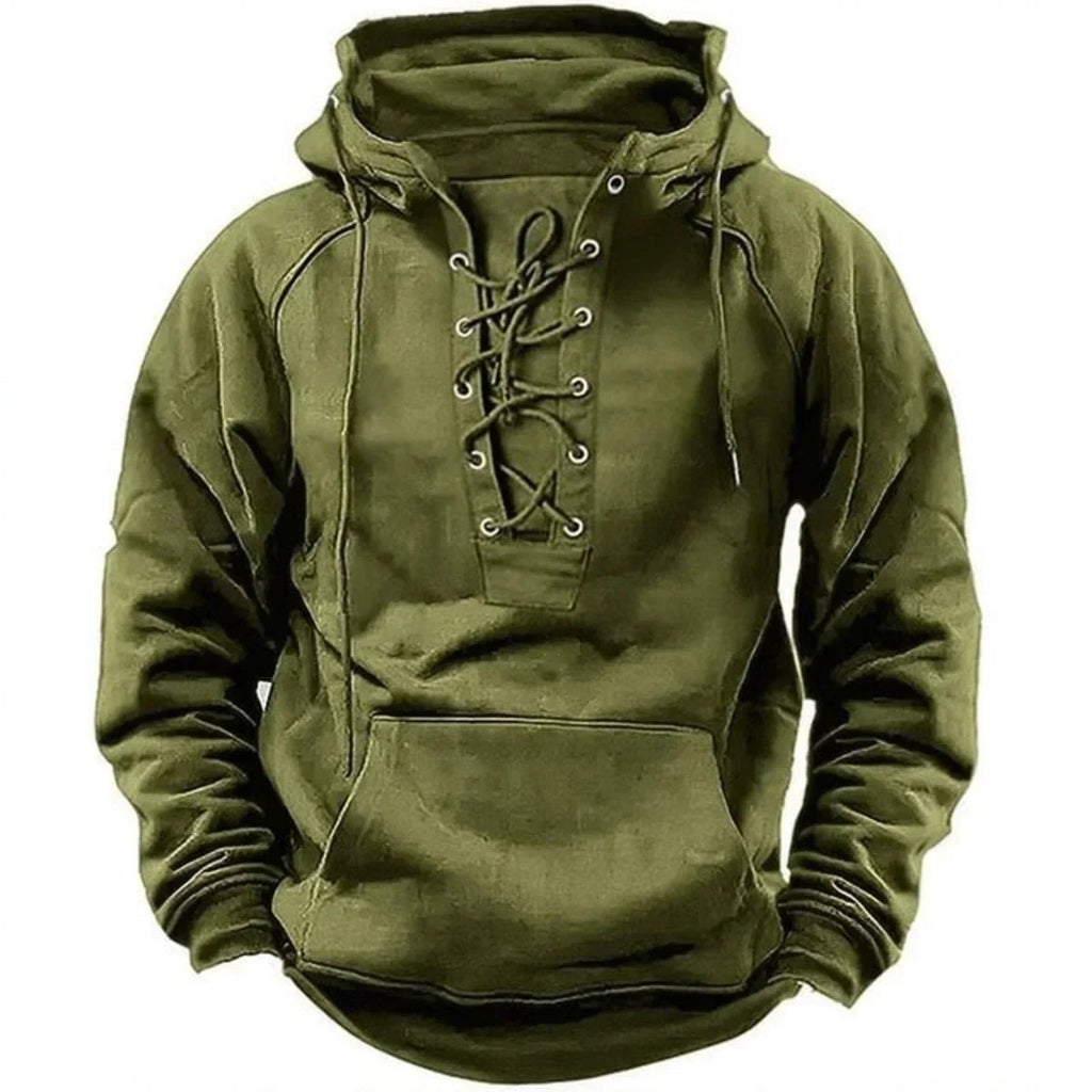 Men's Lace Up Hoodie – Hooded Sweatshirt with Lace-Up Neckline & Kangaroo Pocket, 6 Colors, S–3XL – Mane - Nalani - Fashion Clothing and Decor