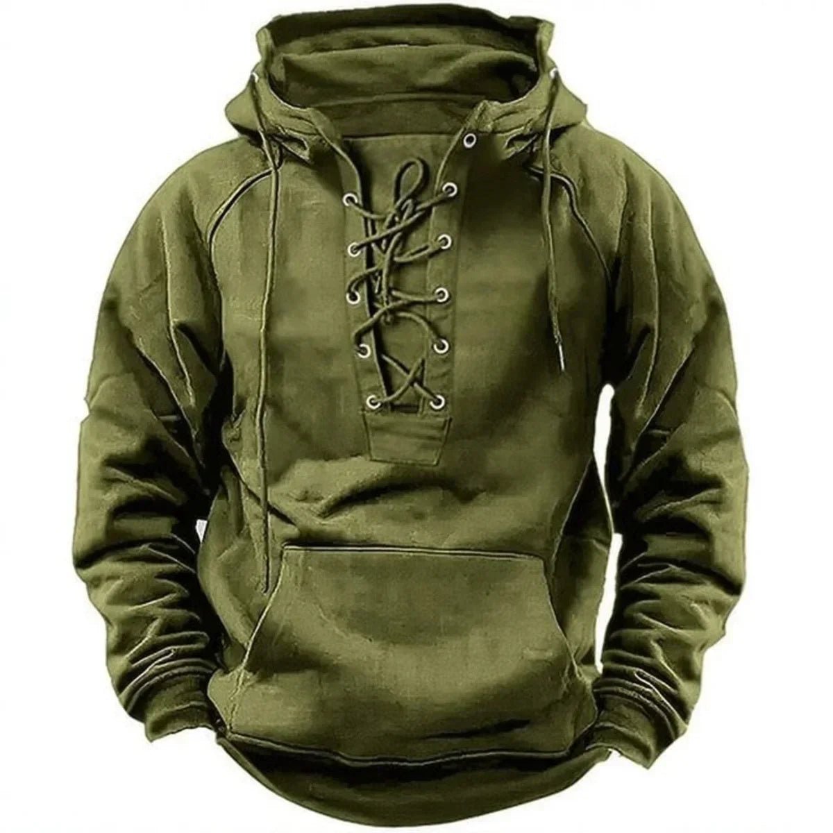 Men's Lace Up Hoodie – Hooded Sweatshirt with Lace-Up Neckline & Kangaroo Pocket, 6 Colors, S–3XL – Mane - Nalani - Fashion Clothing and Decor