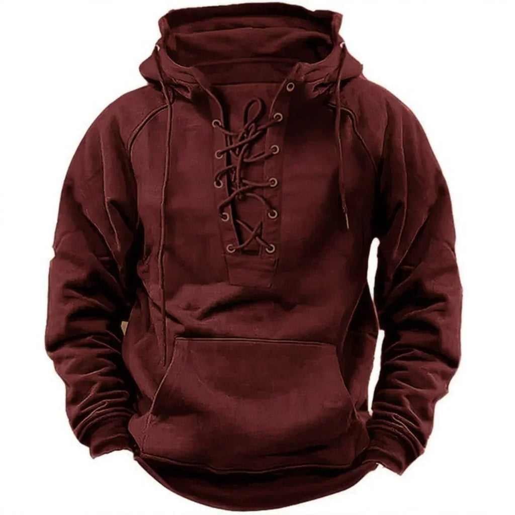 Men's Lace Up Hoodie – Hooded Sweatshirt with Lace-Up Neckline & Kangaroo Pocket, 6 Colors, S–3XL – Mane - Nalani - Fashion Clothing and Decor