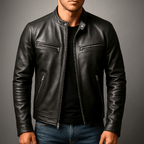 Men's Leather Jacket - Vintage Vegan Leather Zip Jacket with Pockets - Nalani - Fashion Clothing and Decor