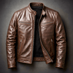 Men's Leather Jacket - Vintage Vegan Leather Zip Jacket with Pockets - Nalani - Fashion Clothing and Decor
