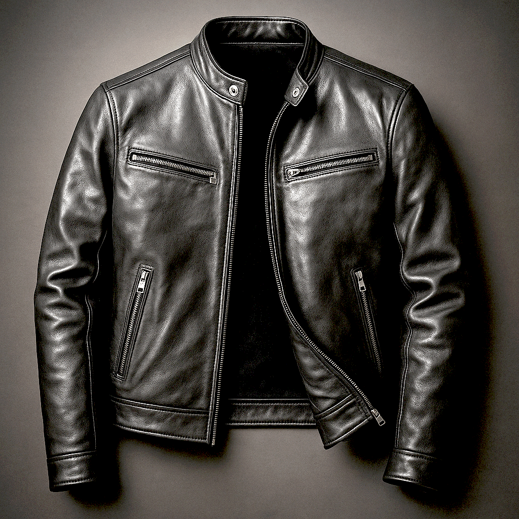 Men's Leather Jacket - Vintage Vegan Leather Zip Jacket with Pockets - Nalani - Fashion Clothing and Decor