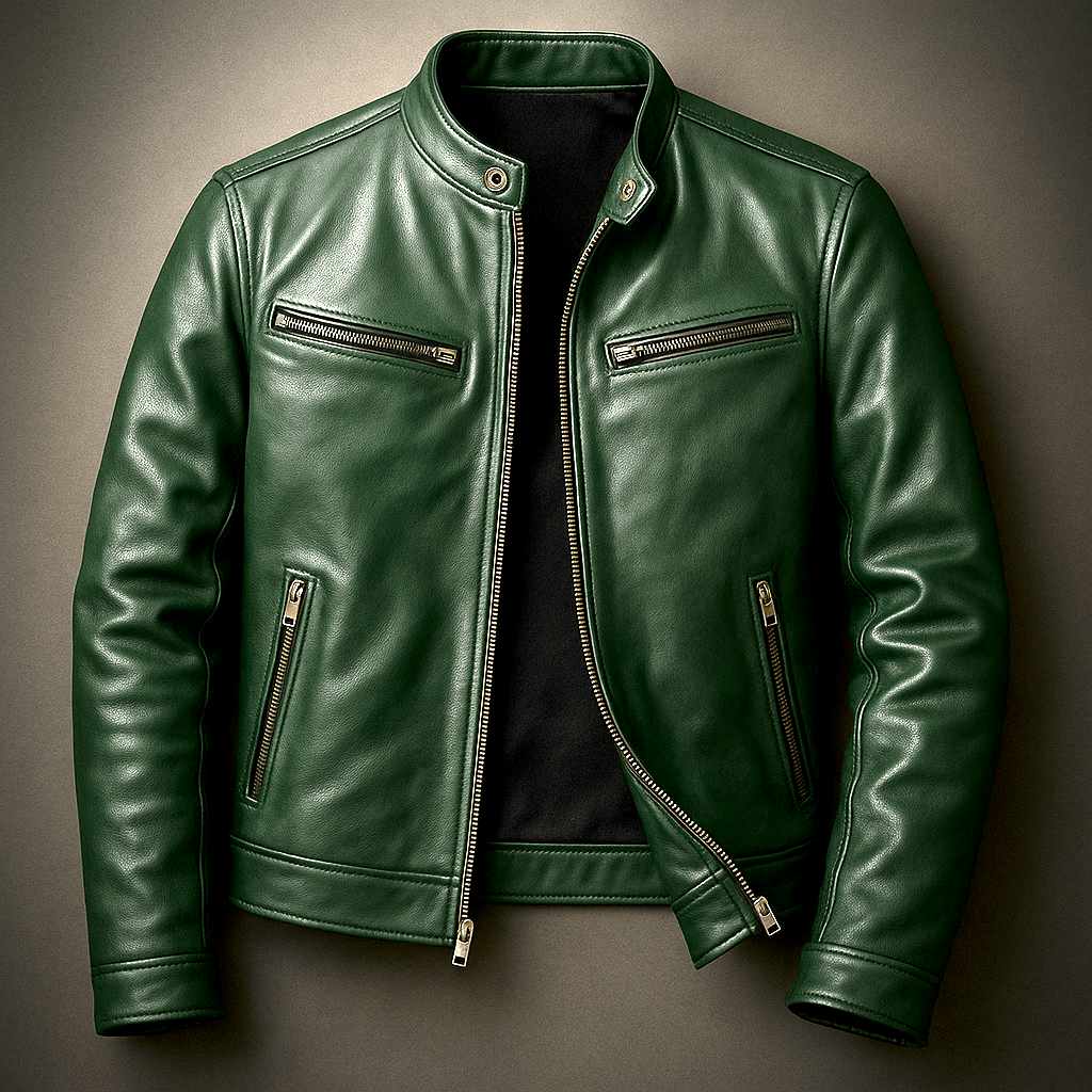 Men's Leather Jacket - Vintage Vegan Leather Zip Jacket with Pockets - Nalani - Fashion Clothing and Decor