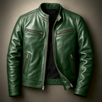 Men's Leather Jacket - Vintage Vegan Leather Zip Jacket with Pockets - Nalani - Fashion Clothing and Decor