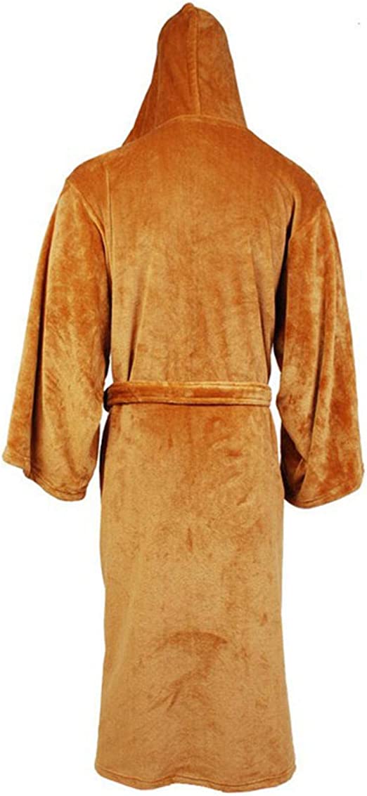 Men's Long Flannel Robe with Hood – Warm Extra-Long Hooded Bathrobe with Belt, Absorbent, Black or Brown – Hommes - Nalani - Fashion Clothing and Decor
