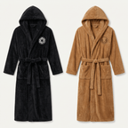 Men's Long Flannel Robe with Hood – Warm Extra-Long Hooded Bathrobe with Belt, Absorbent, Black or Brown – Hommes - Nalani - Fashion Clothing and Decor