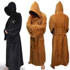 Men's Long Flannel Robe with Hood – Warm Extra-Long Hooded Bathrobe with Belt, Absorbent, Black or Brown – Hommes - Nalani - Fashion Clothing and Decor