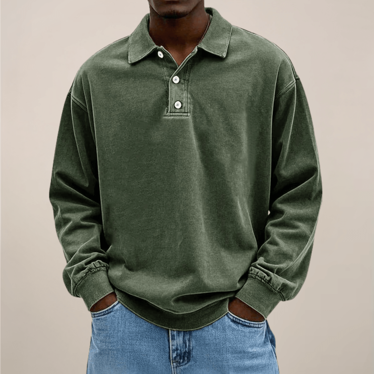 Mens Long Sleeve Polo Shirt Relaxed Fit Smart Casual Essential - Nalani - UK Fashion Clothing and Decor