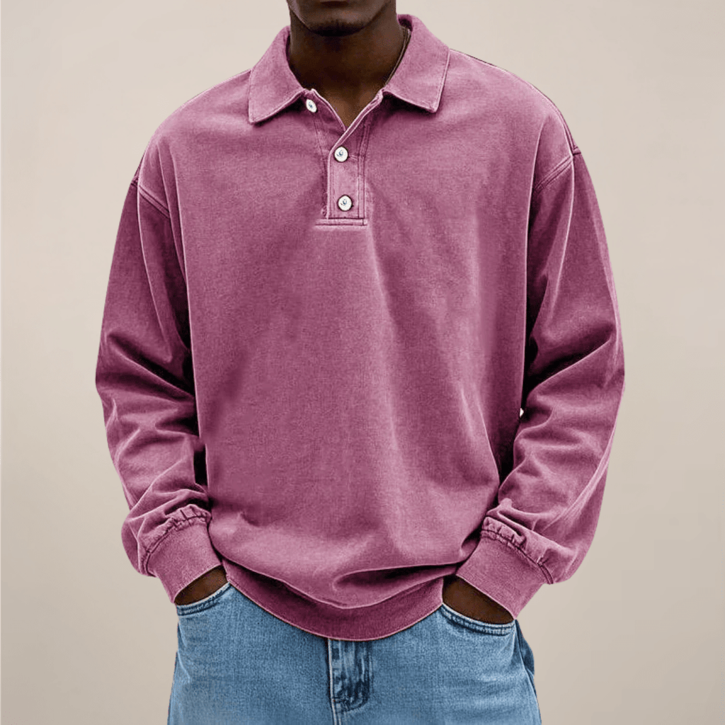 Mens Long Sleeve Polo Shirt Relaxed Fit Smart Casual Essential - Nalani - UK Fashion Clothing and Decor