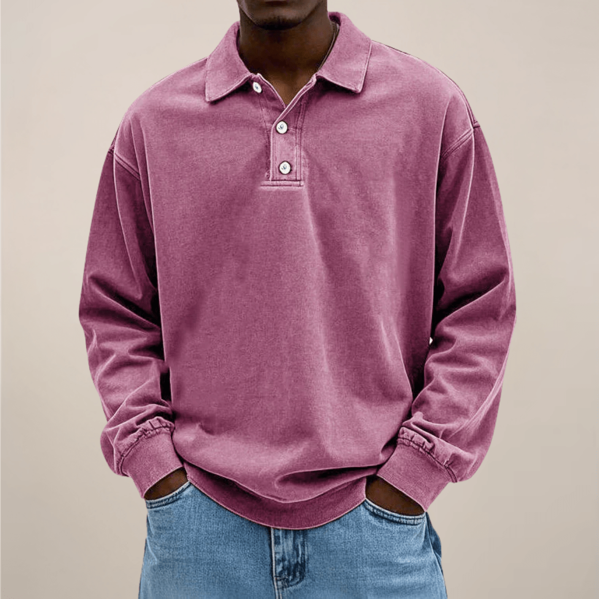 Mens Long Sleeve Polo Shirt Relaxed Fit Smart Casual Essential - Nalani - UK Fashion Clothing and Decor