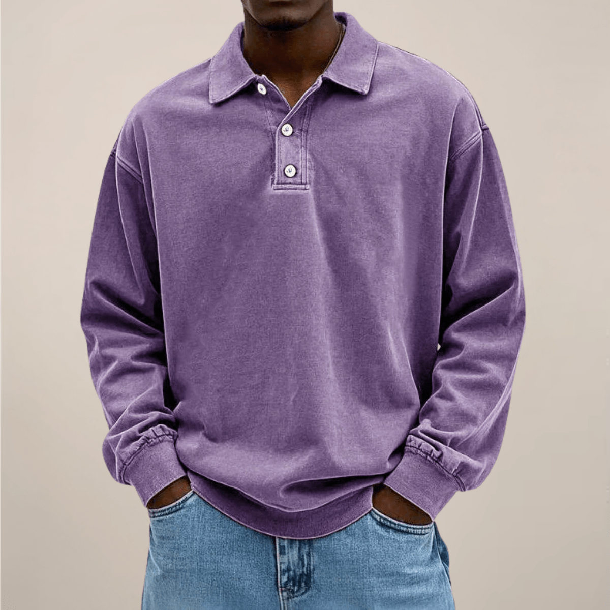 Mens Long Sleeve Polo Shirt Relaxed Fit Smart Casual Essential - Nalani - UK Fashion Clothing and Decor