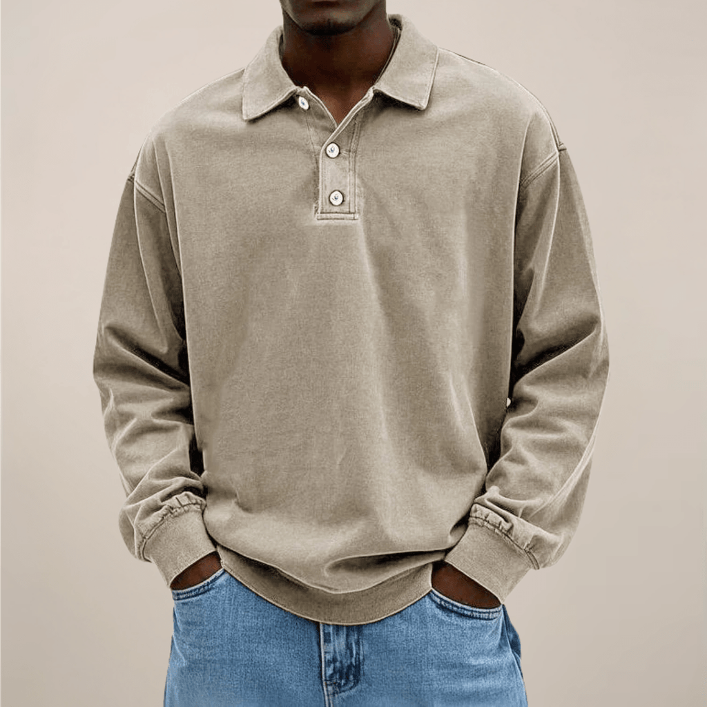 Mens Long Sleeve Polo Shirt Relaxed Fit Smart Casual Essential - Nalani - UK Fashion Clothing and Decor