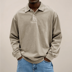 Mens Long Sleeve Polo Shirt Relaxed Fit Smart Casual Essential - Nalani - UK Fashion Clothing and Decor
